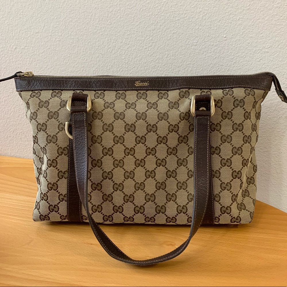 Authentic Gucci Mono Canvas GG Abbey Tote